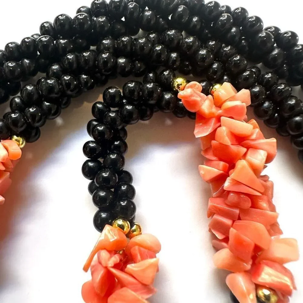 Coral and onyx beaded necklace coral onyx